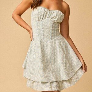 LETS GET GOING EYELET STRAPLESS MINI DRESS